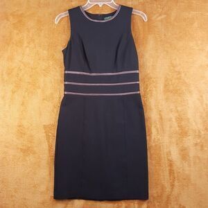 LAUREN RALPH LAUREN Womens Dress Size 4 Black Sheath Sleeveless Leather Stripe